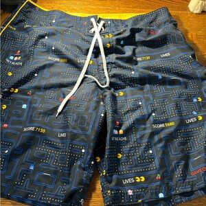 Men’s Blue and Yellow Pac-Man Board Shorts, 38